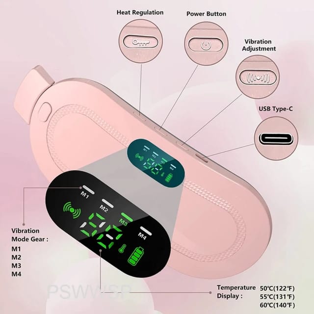 Period Pain Cramp Relief Belt -Portable Menstrual Heating Pad, Heated Belly Belt for Menstrual Cramp Relief with 3 Heat Levels and 4 Modes, Electric Belt Massage for Women and Girls