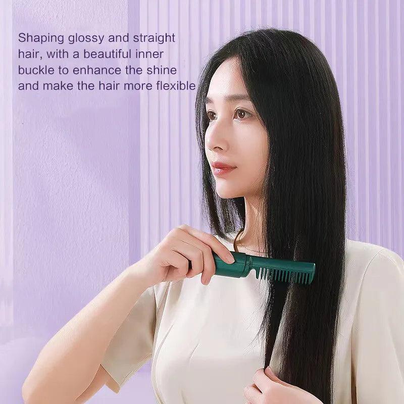 2in1 Professional Wireless Rechargeable Hair Straightener Curler Comb