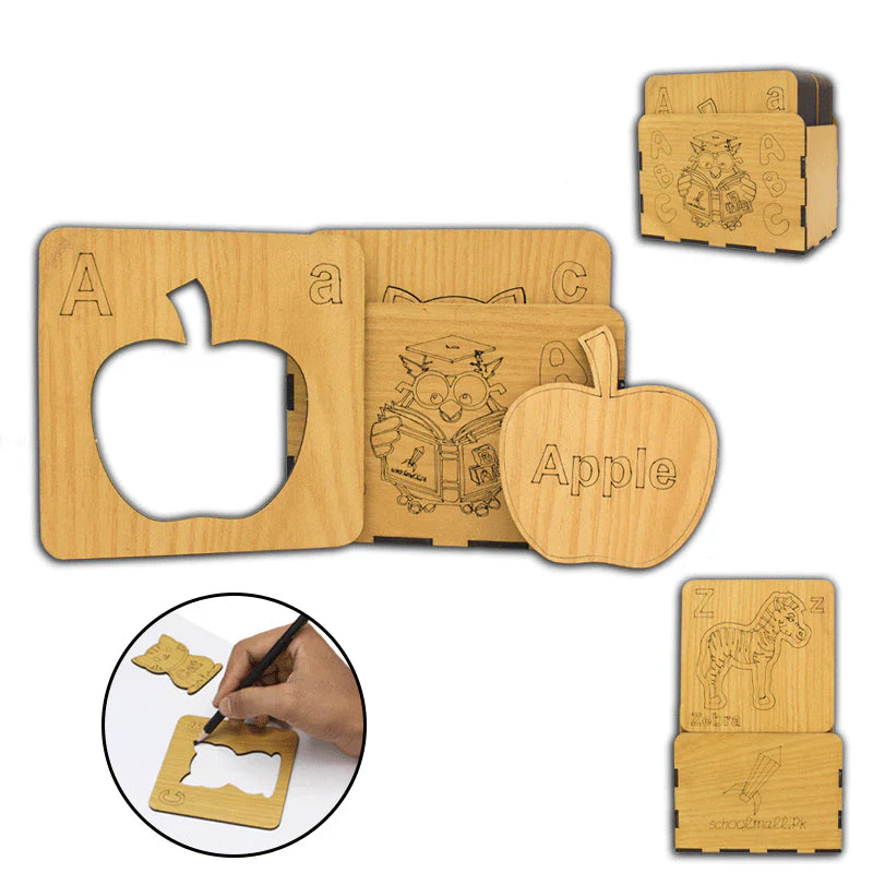 DIY Wooden Alphabets Stencils (6 Pencil color free) with BOX