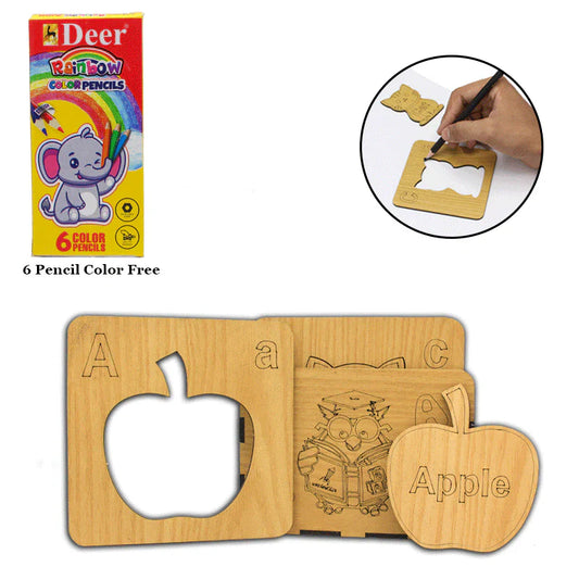 DIY Wooden Alphabets Stencils (6 Pencil color free) with BOX
