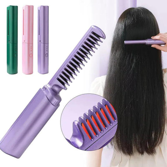 2in1 Professional Wireless Rechargeable Hair Straightener Curler Comb